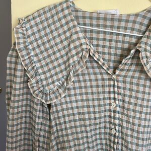 Sage Green gingham peter pan collar blouse